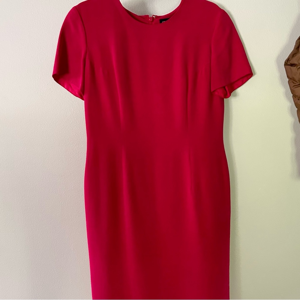 VINTAGE SHOMI Red Silk Short Sleeve Sheath Dress Classic Minimal Capsule | Sz 8 - Picture 3 of 10